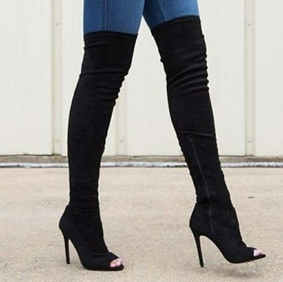 Black suede over the knee boots - Picture 1 of 4